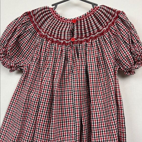 Rosalina Collections Red and blue smocked crab embroidered bishop dress size 3T - Picture 8 of 13